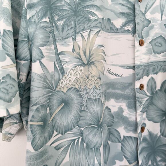 Vintage Trader Bay Hawaiian Shirt Blue & White Aloha Shirt Adult Mens L Soft 90s - Picture 7 of 16